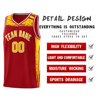 Custom Red Yellow Graffiti Pattern Sports Uniform Basketball Jersey