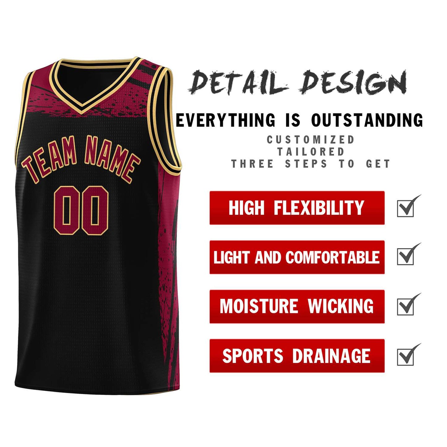 Custom Black Crimson Graffiti Pattern Sports Uniform Basketball Jersey