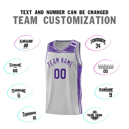 Custom Gray Purple Graffiti Pattern Sports Uniform Basketball Jersey