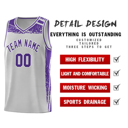 Custom Gray Purple Graffiti Pattern Sports Uniform Basketball Jersey