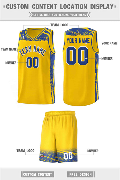 Custom Yellow Royal Graffiti Pattern Sports Uniform Basketball Jersey