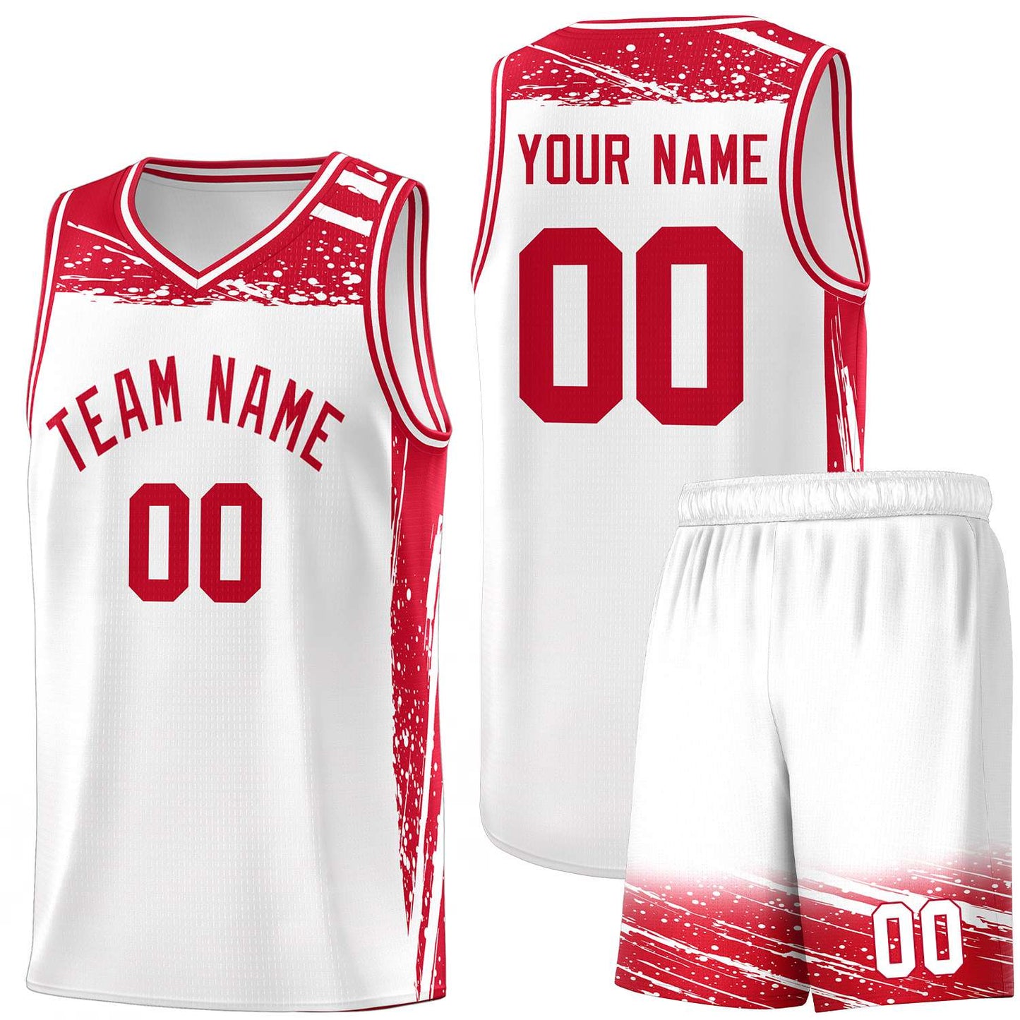 Custom White Red Graffiti Pattern Sports Uniform Basketball Jersey