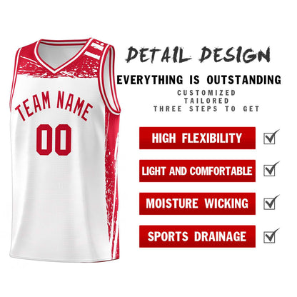 Custom White Red Graffiti Pattern Sports Uniform Basketball Jersey