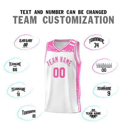 Custom White Pink Graffiti Pattern Sports Uniform Basketball Jersey