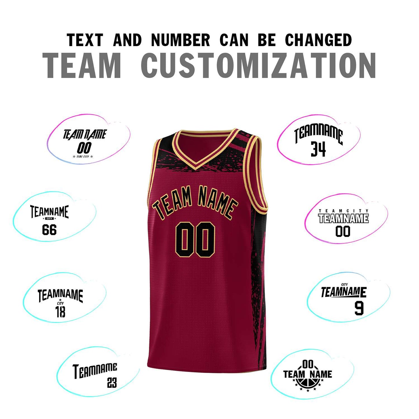 Custom Crimson Black Graffiti Pattern Sports Uniform Basketball Jersey