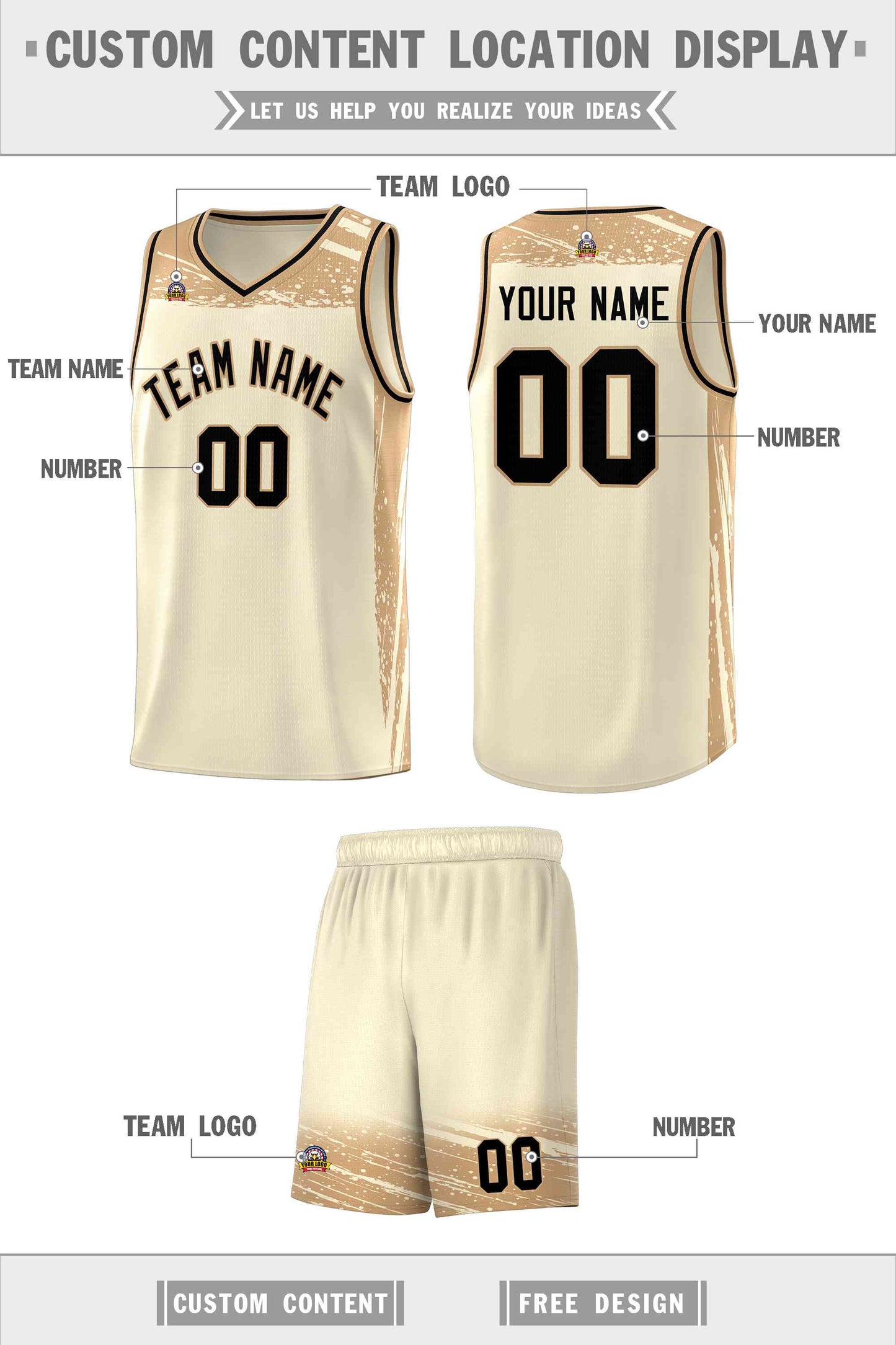 Custom Cream Old Gold Graffiti Pattern Sports Uniform Basketball Jersey