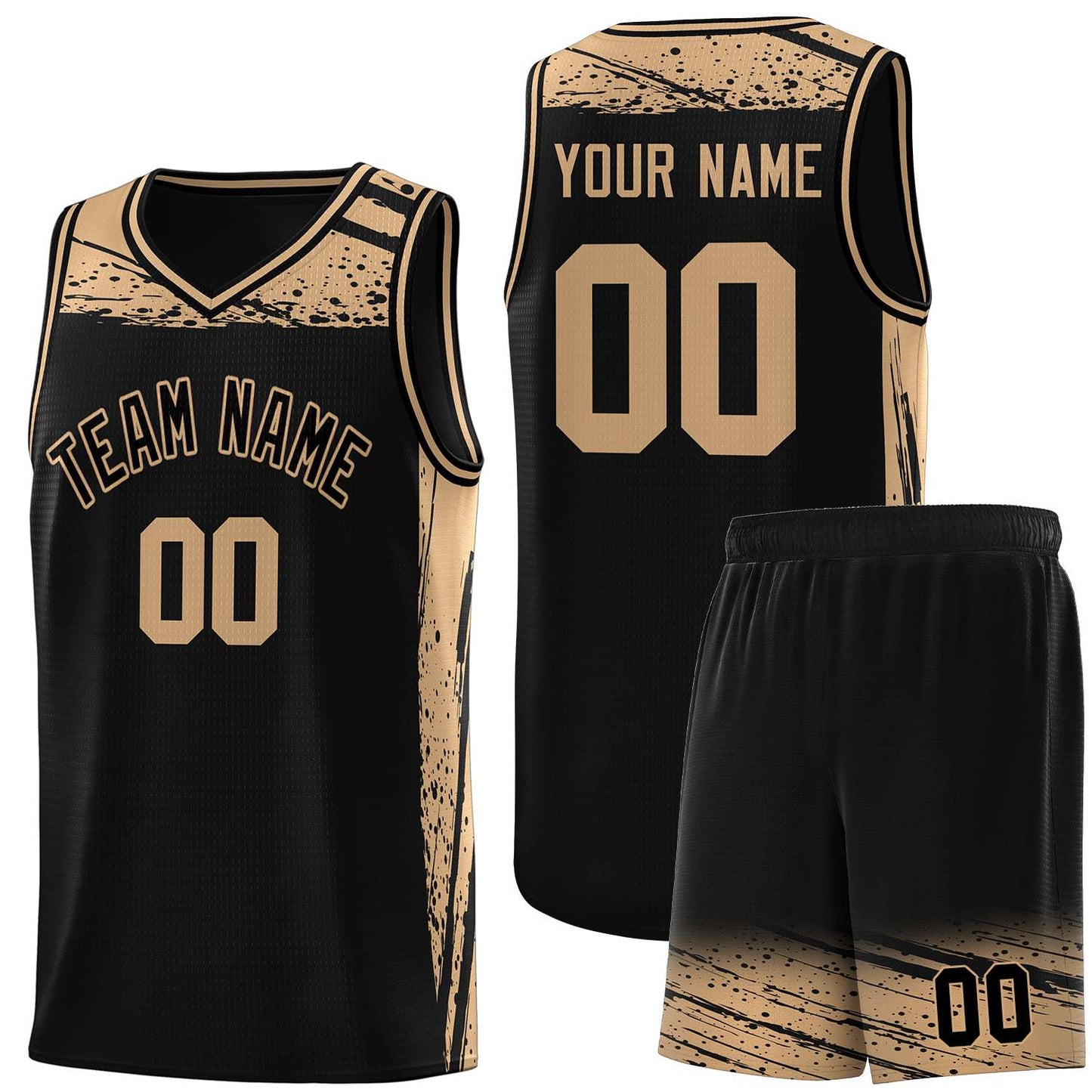 Custom Black Old Gold Graffiti Pattern Sports Uniform Basketball Jersey