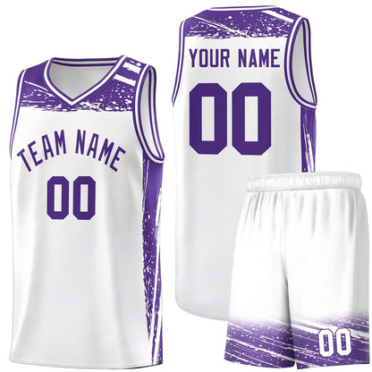 Custom White Purple Graffiti Pattern Sports Uniform Basketball Jersey