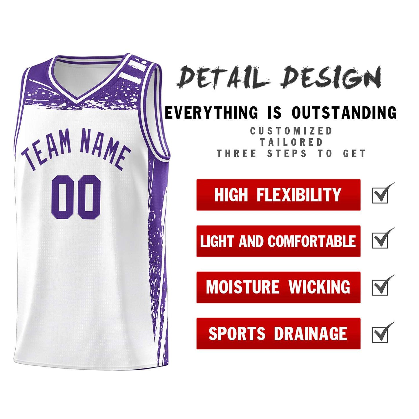 Custom White Purple Graffiti Pattern Sports Uniform Basketball Jersey