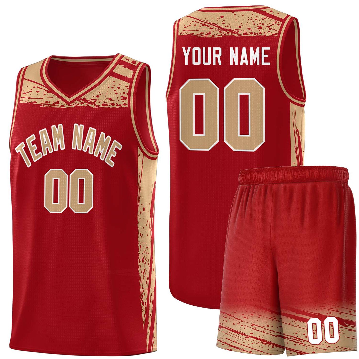 Custom Red Old Gold Graffiti Pattern Sports Uniform Basketball Jersey