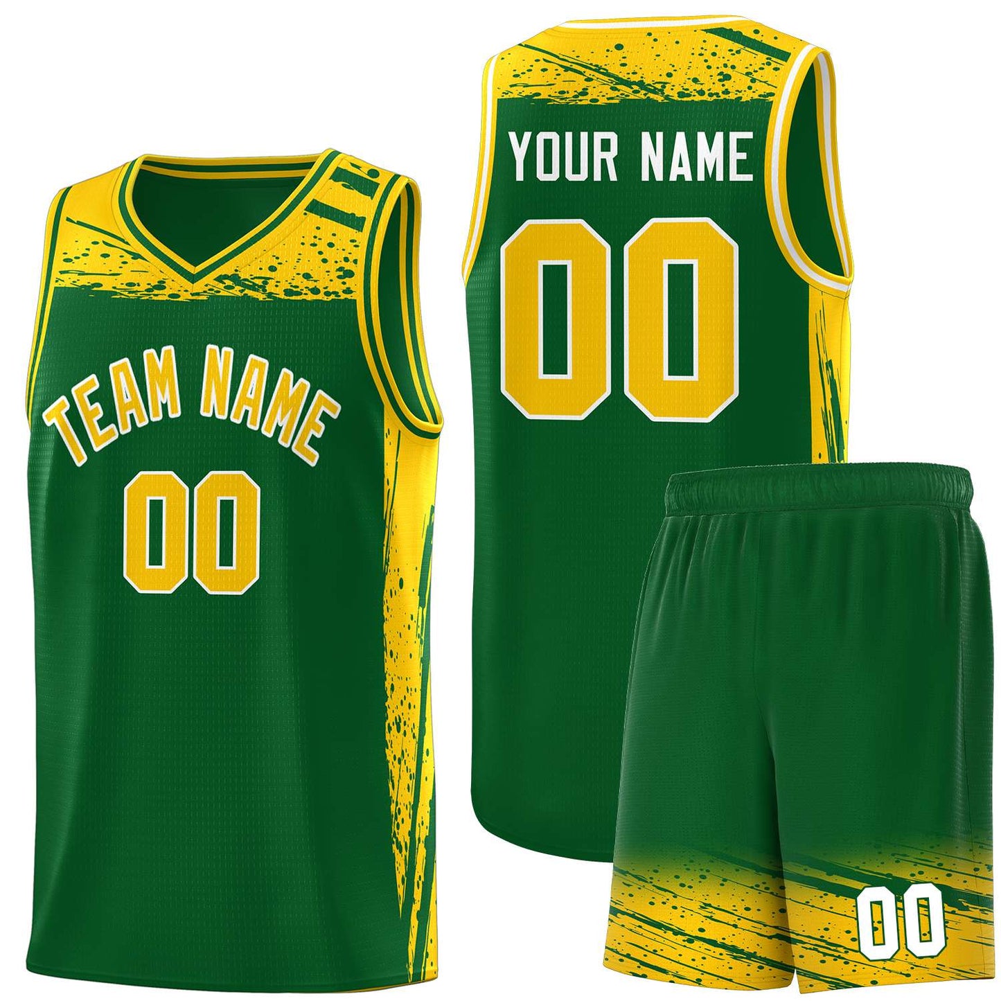 Custom Kelly Green Yellow Graffiti Pattern Sports Uniform Basketball Jersey