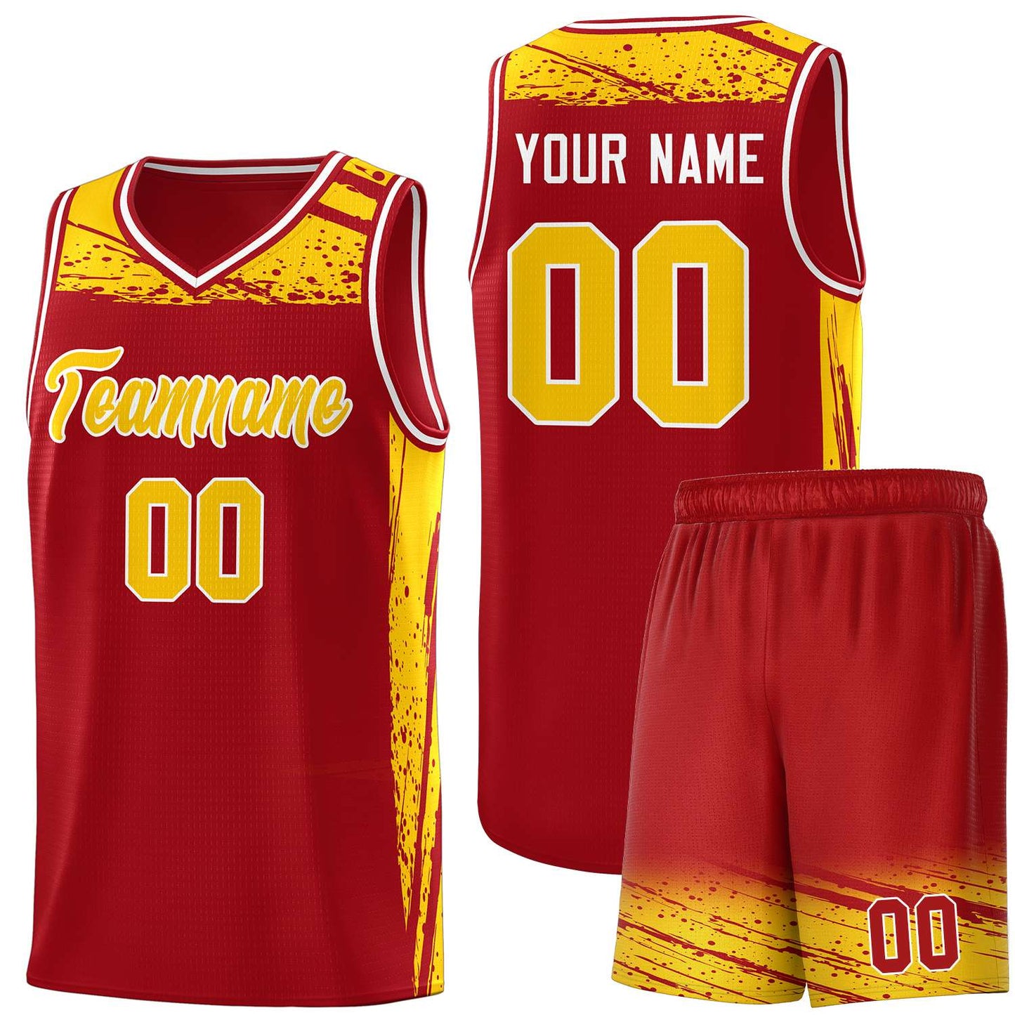 Custom Red Yellow Graffiti Pattern Sports Uniform Basketball Jersey