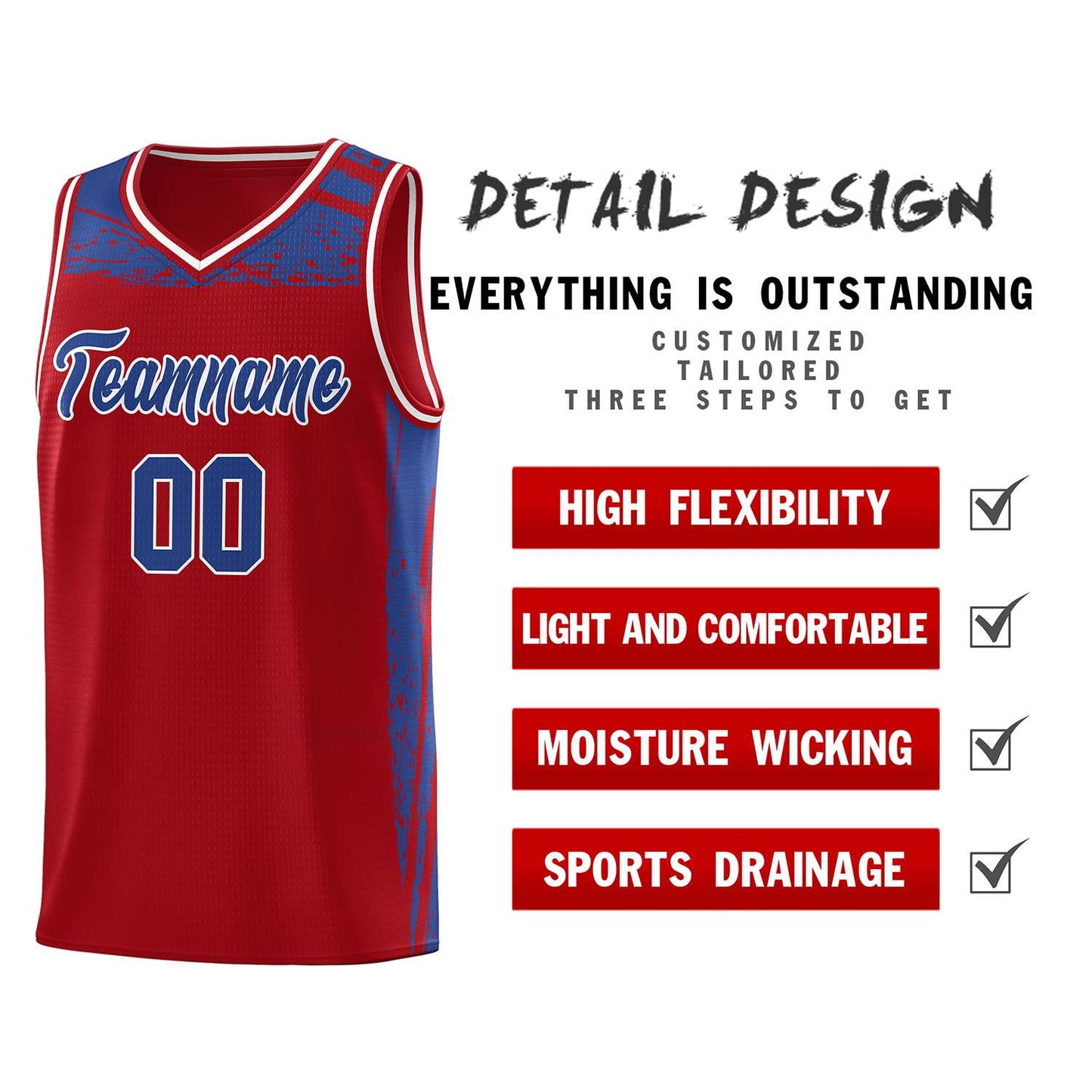 Custom Red Royal Graffiti Pattern Sports Uniform Basketball Jersey