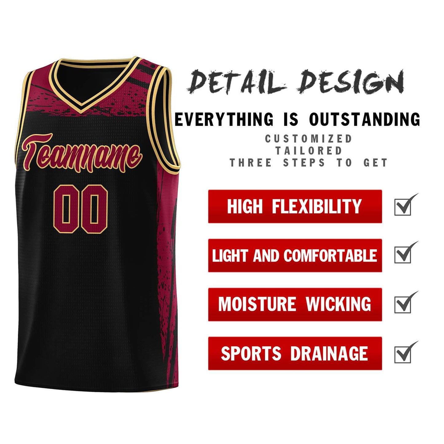 Custom Black Crimson Graffiti Pattern Sports Uniform Basketball Jersey