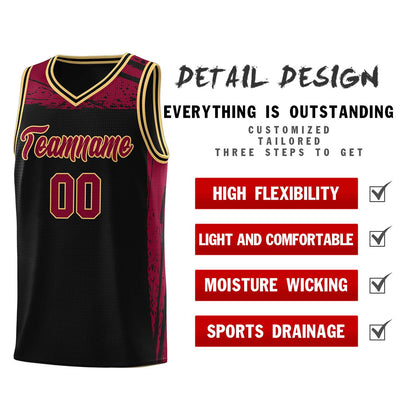 Custom Black Crimson Graffiti Pattern Sports Uniform Basketball Jersey