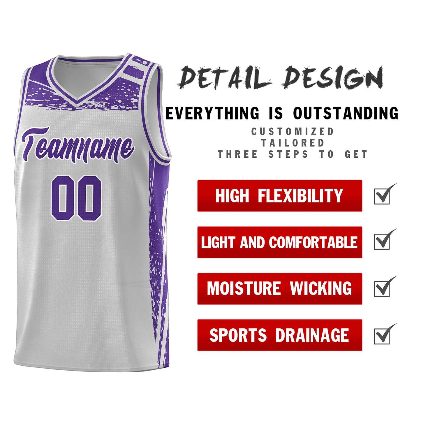 Custom Gray Purple Graffiti Pattern Sports Uniform Basketball Jersey