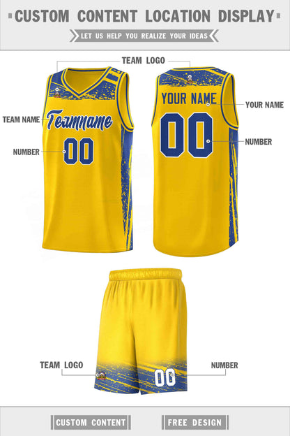 Custom Yellow Royal Graffiti Pattern Sports Uniform Basketball Jersey