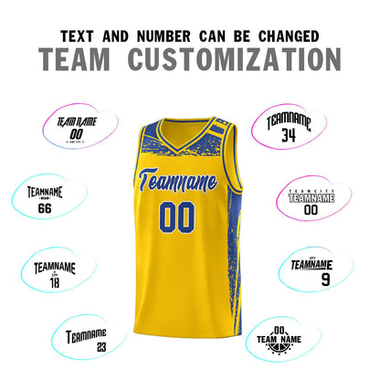 Custom Yellow Royal Graffiti Pattern Sports Uniform Basketball Jersey