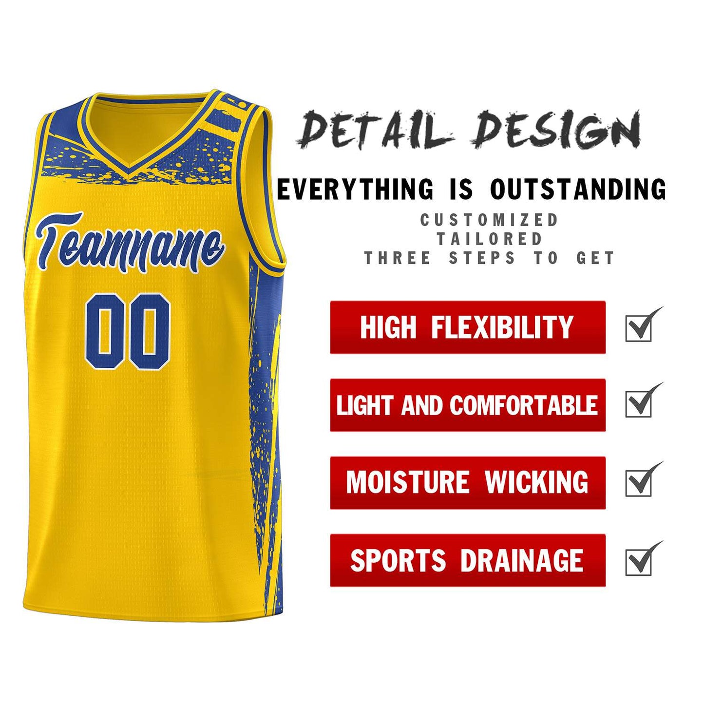 Custom Yellow Royal Graffiti Pattern Sports Uniform Basketball Jersey