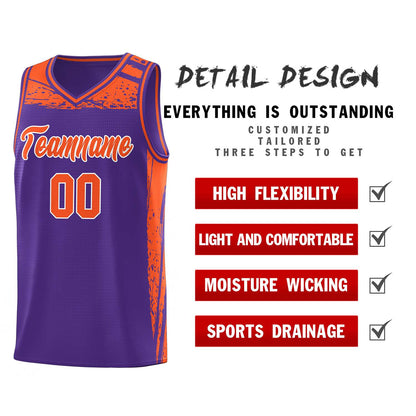 Custom Purple Orange Graffiti Pattern Sports Uniform Basketball Jersey