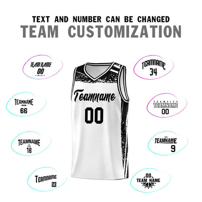 Custom White Black Graffiti Pattern Sports Uniform Basketball Jersey