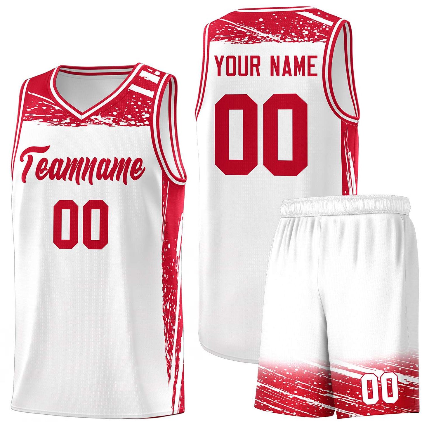 Custom White Red Graffiti Pattern Sports Uniform Basketball Jersey