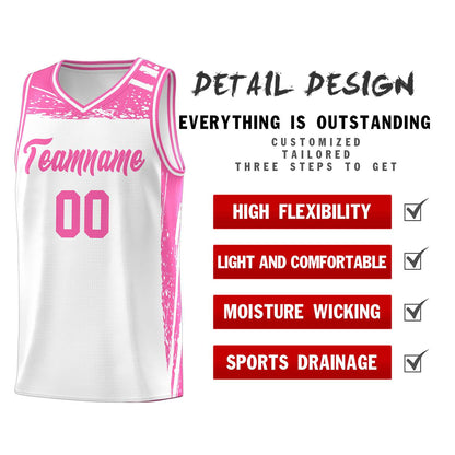 Custom White Pink Graffiti Pattern Sports Uniform Basketball Jersey