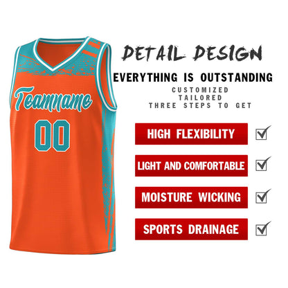 Custom Orange Aqua Graffiti Pattern Sports Uniform Basketball Jersey