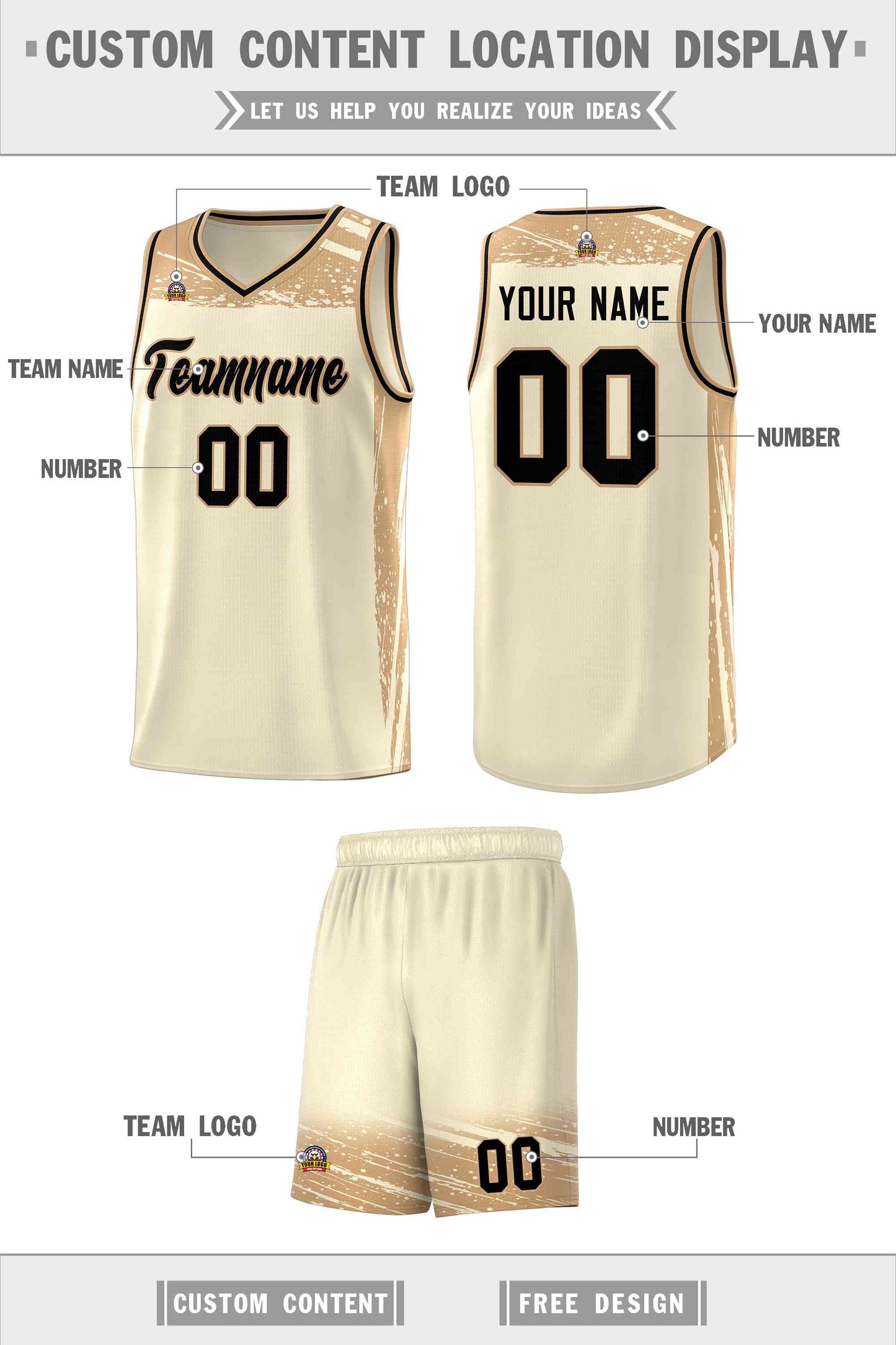 Custom Cream Old Gold Graffiti Pattern Sports Uniform Basketball Jersey