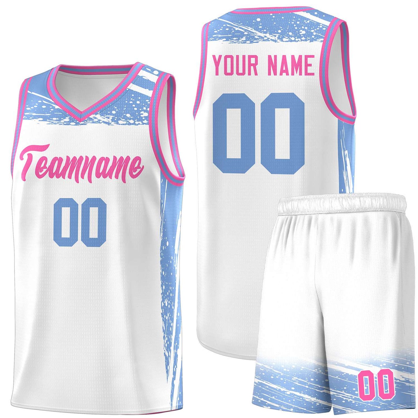 Custom White Light Blue Graffiti Pattern Sports Uniform Basketball Jersey