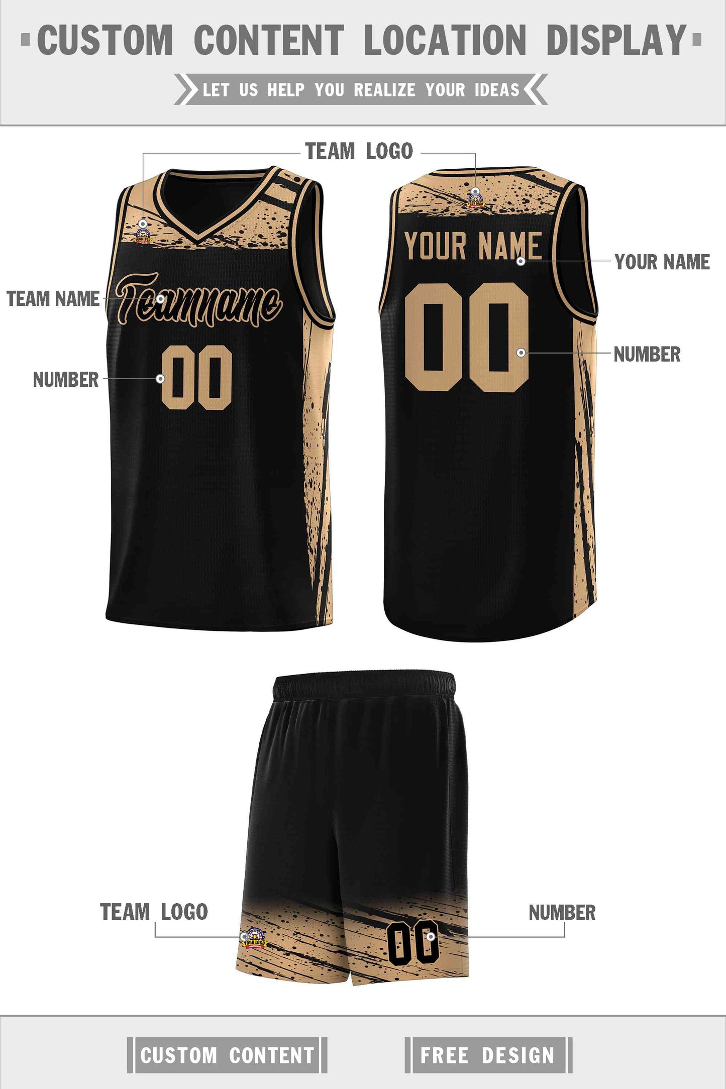 Custom Black Old Gold Graffiti Pattern Sports Uniform Basketball Jersey