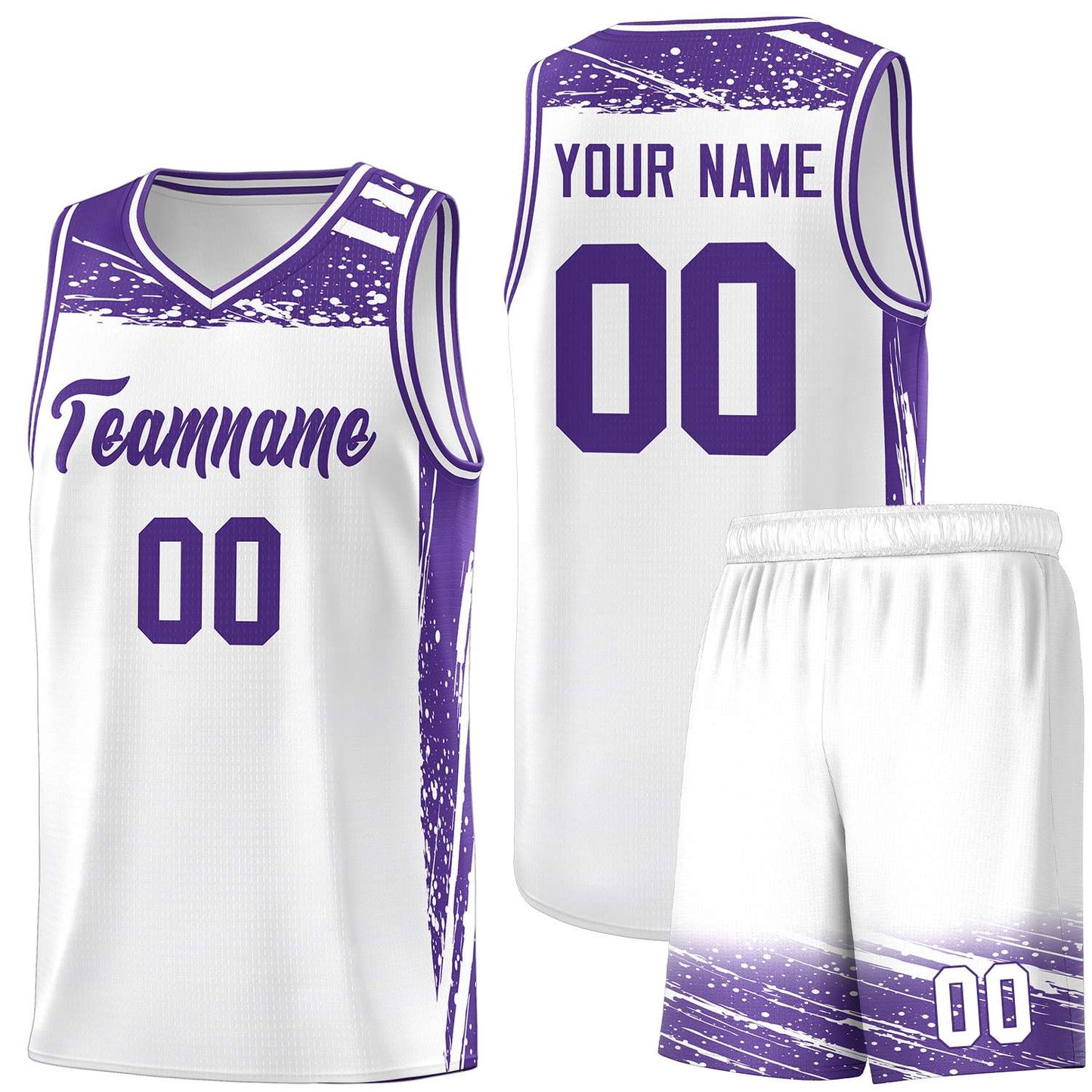 Custom White Purple Graffiti Pattern Sports Uniform Basketball Jersey