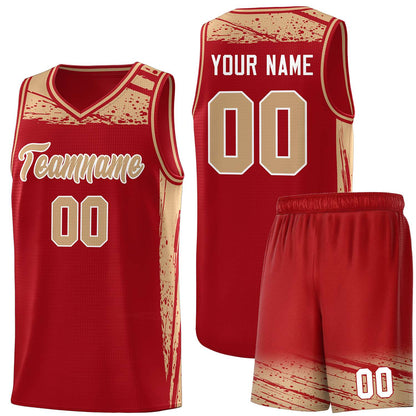 Custom Red Old Gold Graffiti Pattern Sports Uniform Basketball Jersey