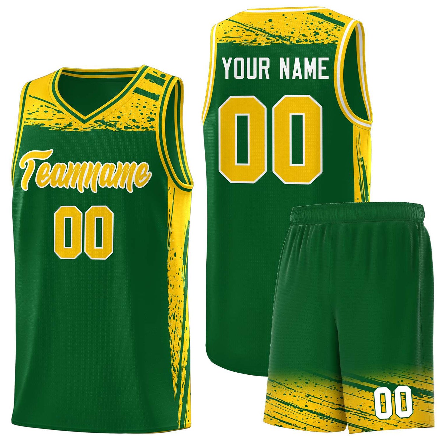 Custom Kelly Green Yellow Graffiti Pattern Sports Uniform Basketball Jersey