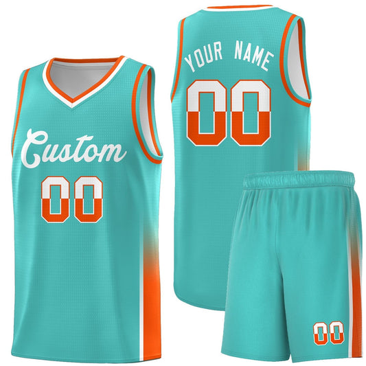 Custom Aqua White-Orange Personalized Two Tone Font Sports Uniform Basketball Jersey