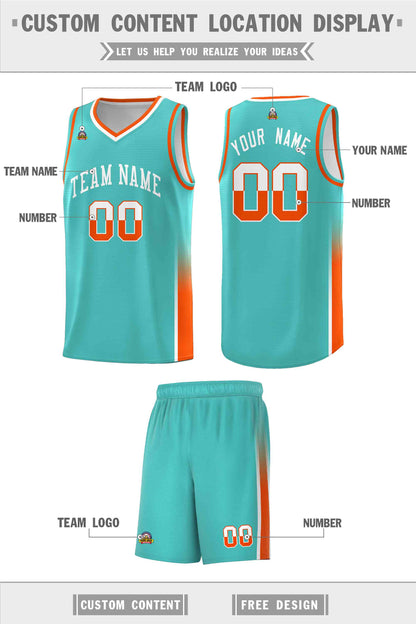 Custom Aqua White-Orange Personalized Two Tone Font Sports Uniform Basketball Jersey