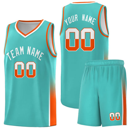 Custom Aqua White-Orange Personalized Two Tone Font Sports Uniform Basketball Jersey