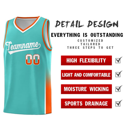 Custom Aqua White-Orange Personalized Two Tone Font Sports Uniform Basketball Jersey