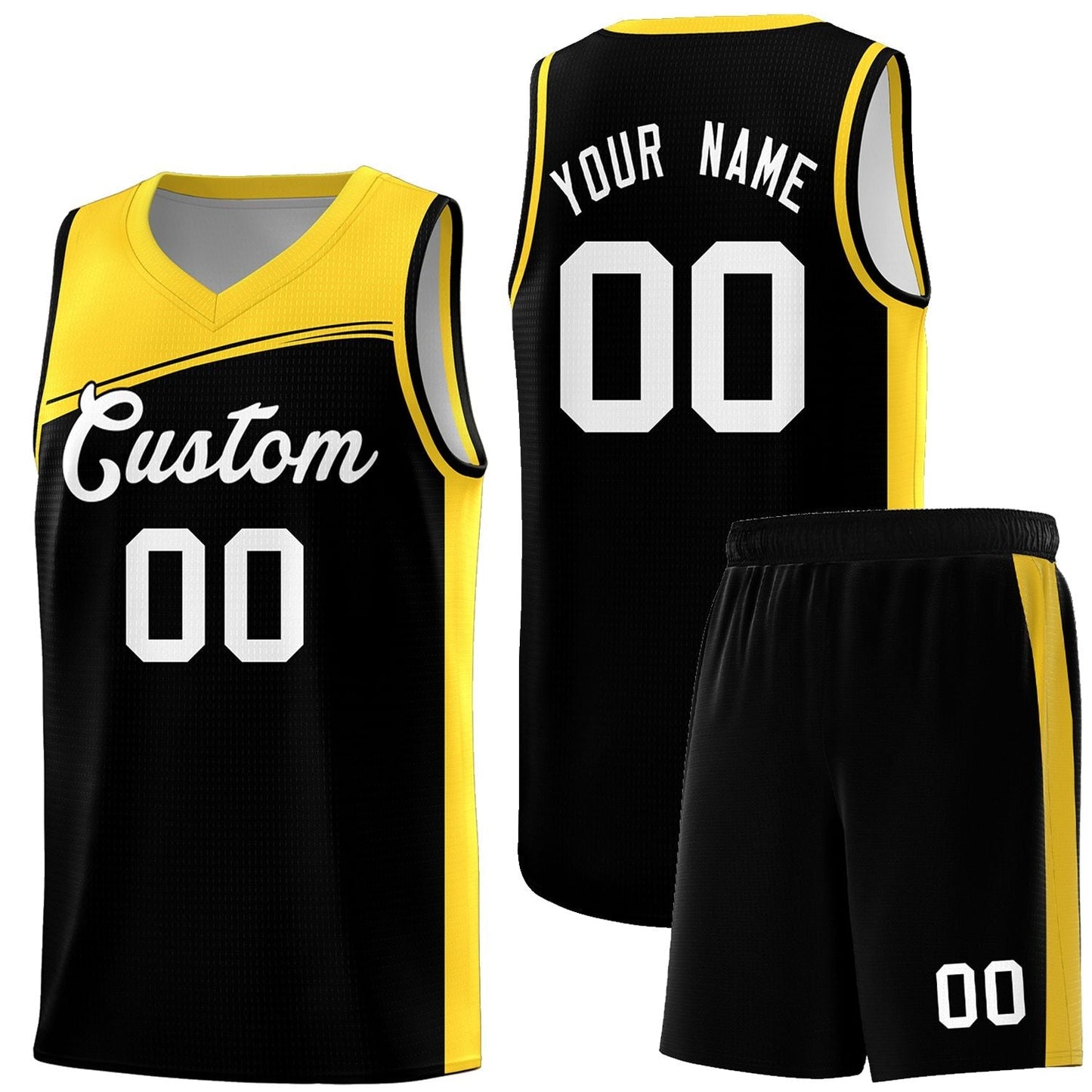 Custom Black Gold-White Color Block Sports Uniform Basketball Jersey