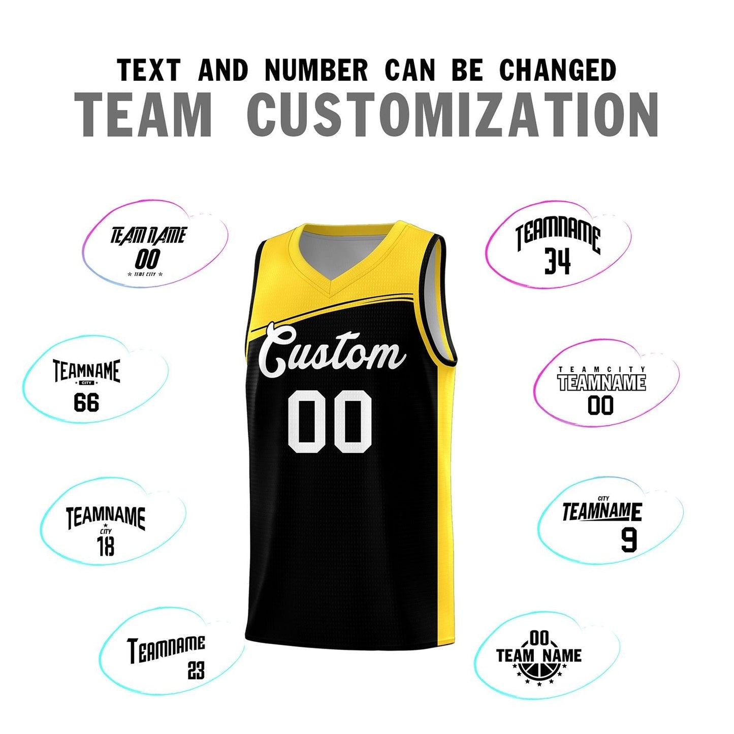 Custom Black Gold-White Color Block Sports Uniform Basketball Jersey