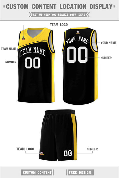 Custom Black Gold-White Color Block Sports Uniform Basketball Jersey