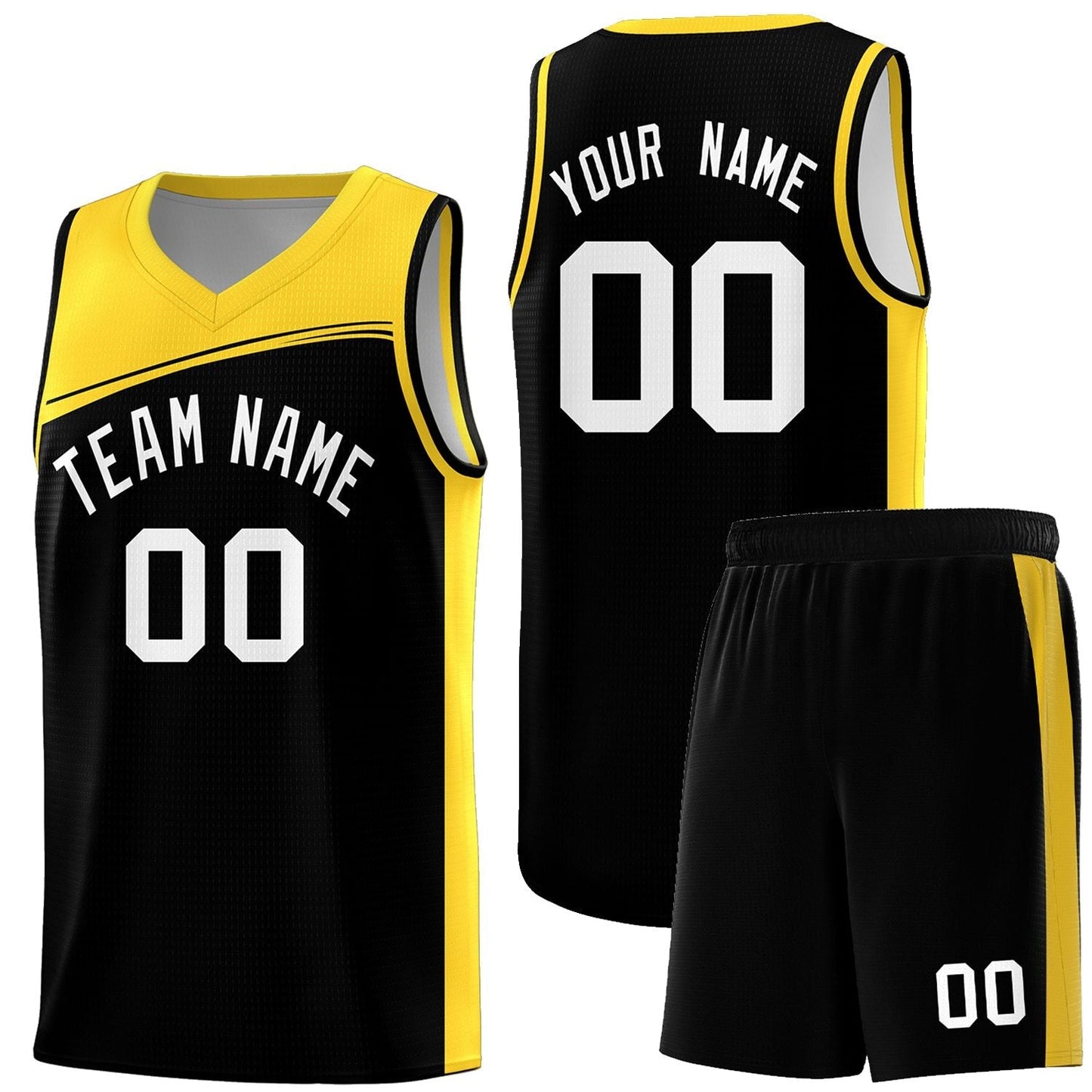 Custom Black Gold-White Color Block Sports Uniform Basketball Jersey