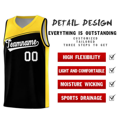 Custom Black Gold-White Color Block Sports Uniform Basketball Jersey