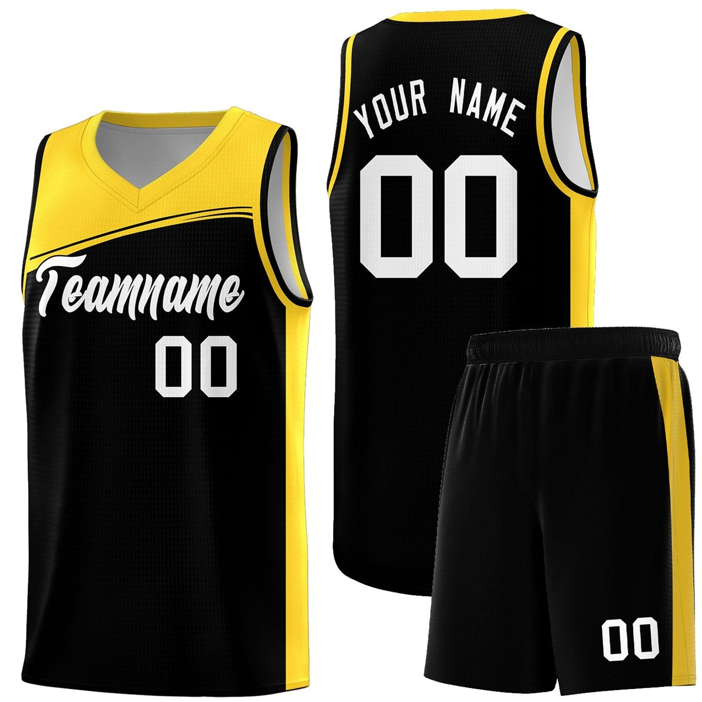 Custom Black Gold-White Color Block Sports Uniform Basketball Jersey