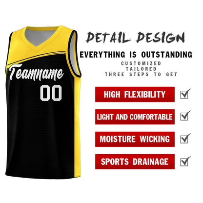 Custom Black Gold-White Color Block Sports Uniform Basketball Jersey