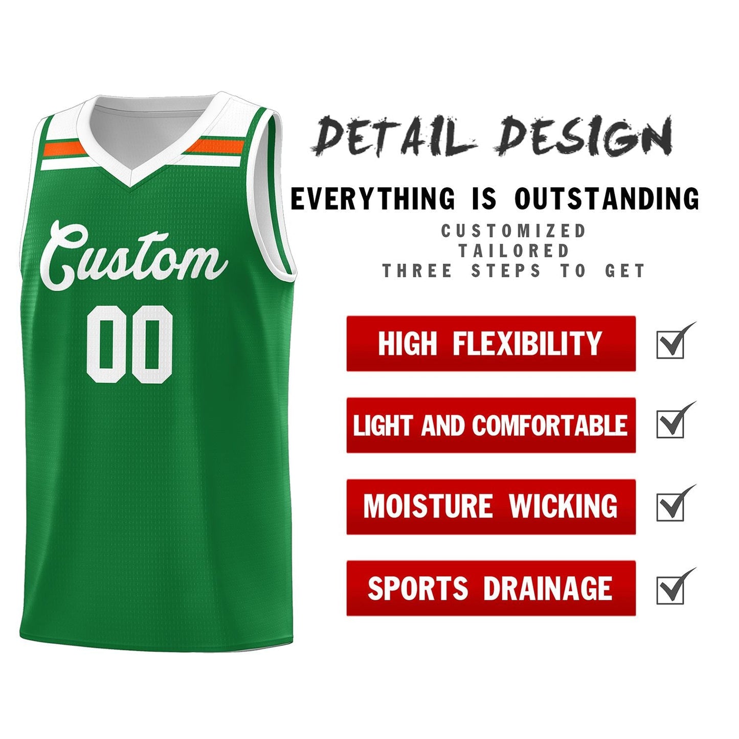 Custom Kelly Green White-Orange Classic Sports Uniform Basketball Jersey