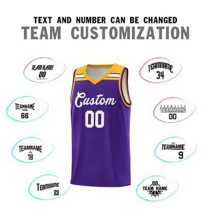 Custom Purple White-Gold Classic Sports Uniform Basketball Jersey