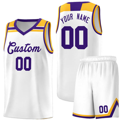 Custom White Purple-Gold Classic Sports Uniform Basketball Jersey