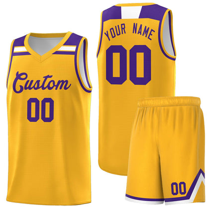 Custom Gold Purple-White Classic Sports Uniform Basketball Jersey