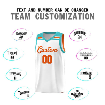 Custom White Orange-Aqua Classic Sports Uniform Basketball Jersey